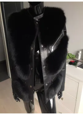 Fashion kožená bunda s kožešinou z lišky