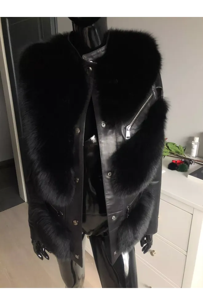 Fashion kožená bunda s kožešinou z lišky