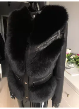 Fashion kožená bunda s kožešinou z lišky