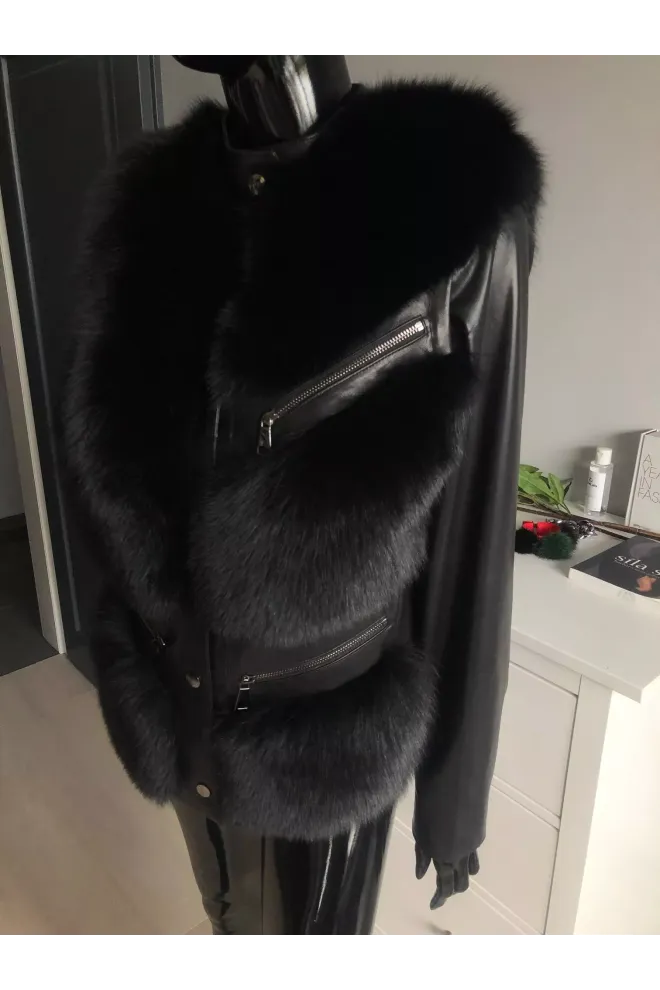 Fashion kožená bunda s kožešinou z lišky