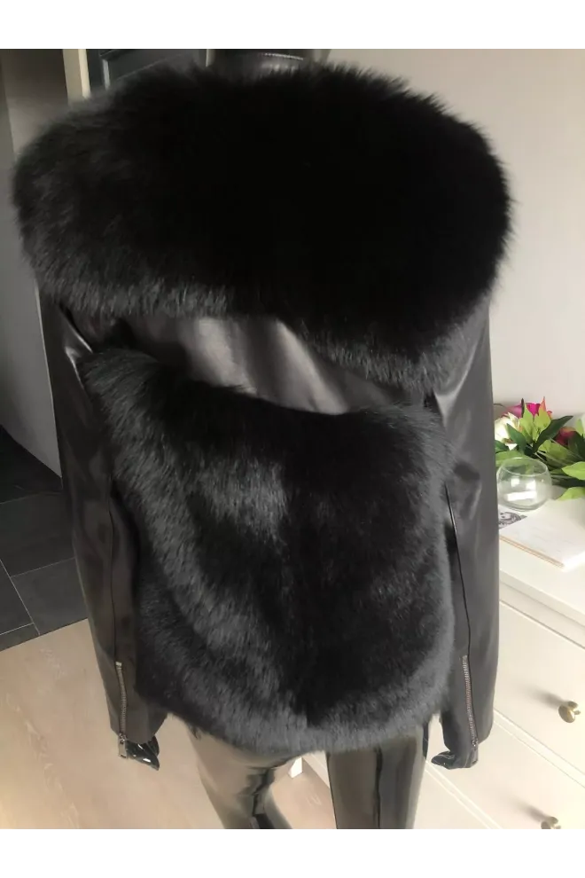 Fashion kožená bunda s kožešinou z lišky