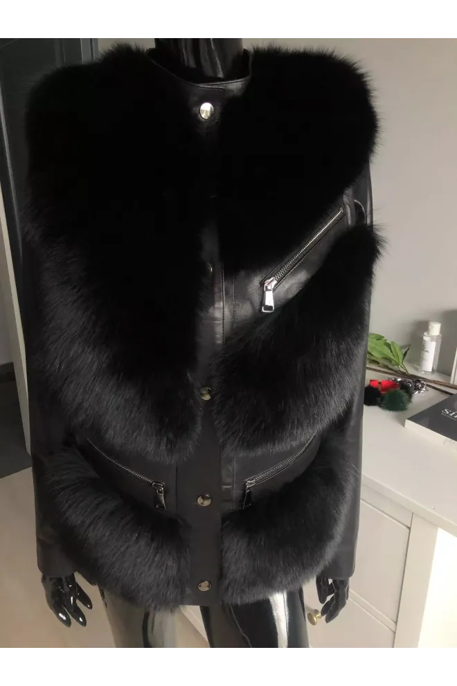 Fashion kožená bunda s kožešinou z lišky