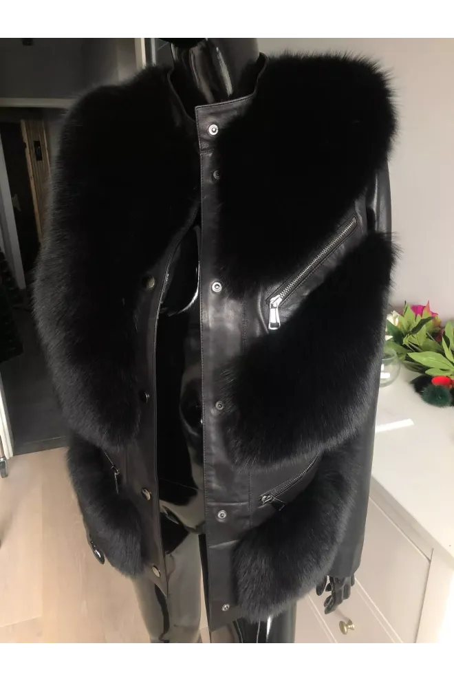 Fashion kožená bunda s kožešinou z lišky